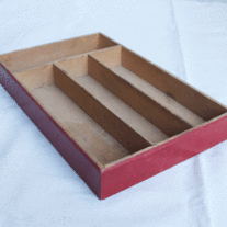 Vintage Wooden Flatware Utensil Cutlery Organizer Tray Red