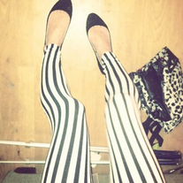 Cotton Black & White Vertical Striped Leggings Skinny Tights 