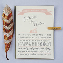 Grey and Blossom Pink Wedding Invitation Suite in Barn design