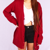 Red knit cardigan