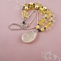 Yellow Glass and Pineapple Quartz Sterling Necklace