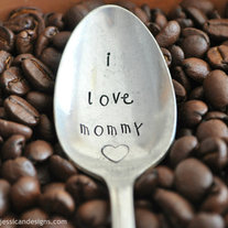 I LOVE MOMMY- Hand Stamped Vintage Coffee Spoon for Mommy in My Cute Child's Handwriting Font