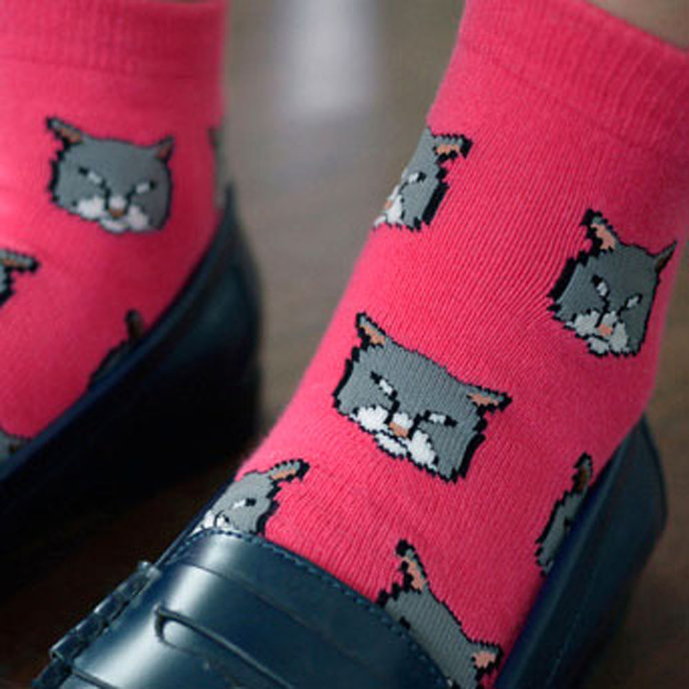 Colorful Kitty Cat Animal Graphic Print Cotton Short Socks for Women in