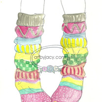 8x10 Matte Print, "My Fun Socks" Ink Watercolor Illustration