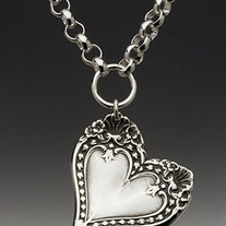 Unusual Sterling Silver Valentine Monterey HEART Spoon Handle Charm Necklace - FREE SHIPPING