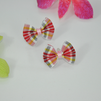 Red plaid ribbon fabric stud earrings