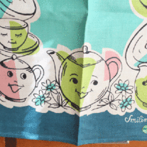 Vintage Smiling Kitchen, Aqua Dish Kitchen Tea Towel - Mint, Unused