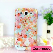 New Bling Sparkle Orange Green Butterflies Samsung Galaxy S3 i9300 Phone Case