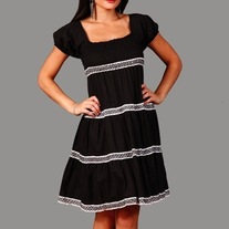 In Sm and Med - Black White Lace Renaissance Empire Waist Puff Sleeve Stretch Dress