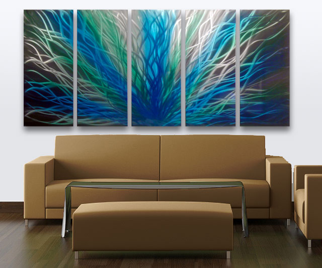 Radiance Large, Green Blue Metal Wall Art Contemporary Modern Decor
