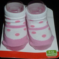 Pink/White Sock/Booties with Gripper-NEW-Size 0-12 Months 