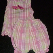 Pink/Green Plaid Sleeveless Shirt and Shorts-Baby Crew Size 6-9 Months  CLM1