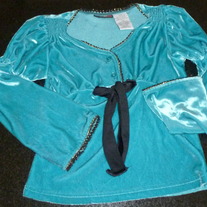 Long Sleeve Turquoise Shirt with Black lining and Tie in Middle-Mary Kate and Ashley Size 7/8