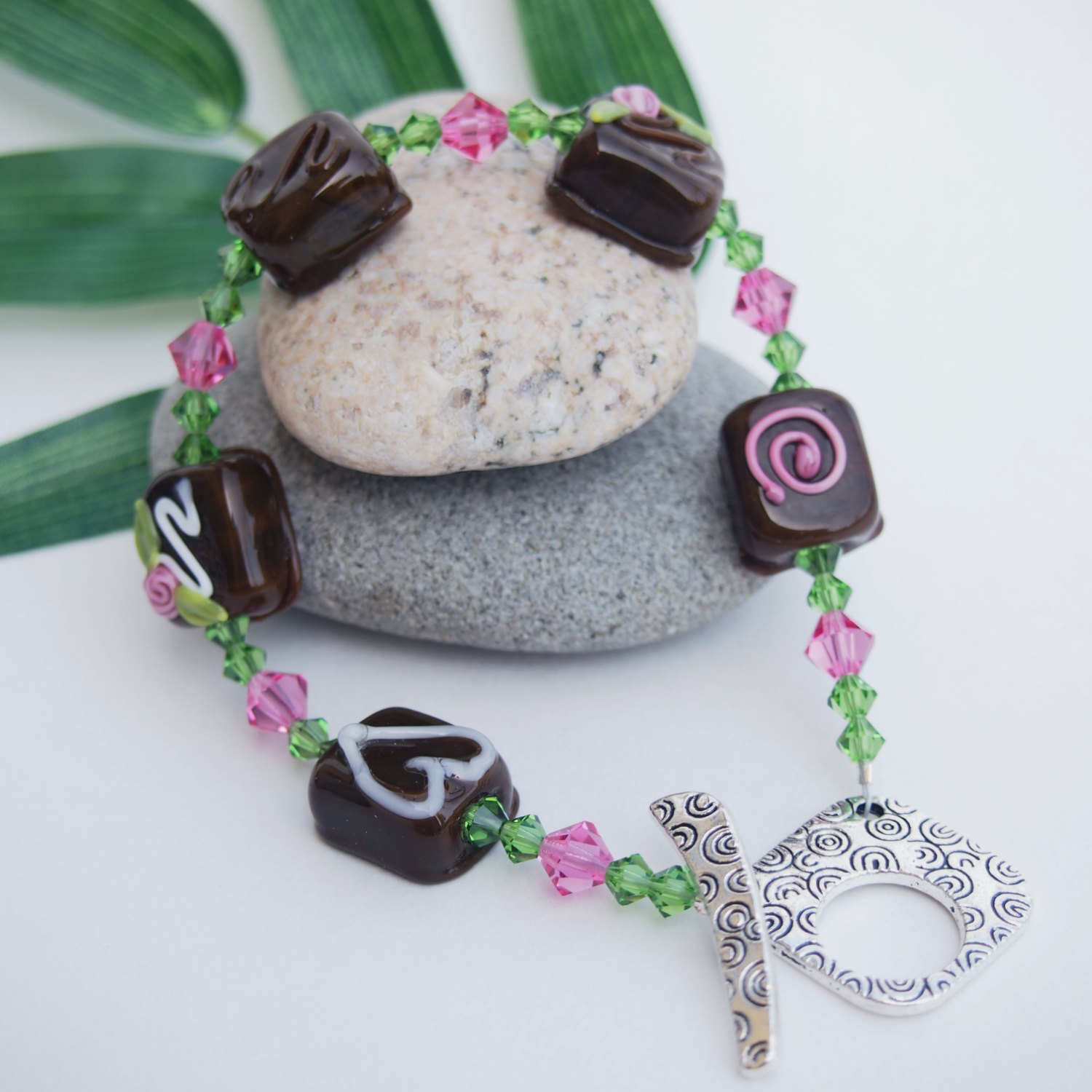 Chocolate Candy Bracelet, Lampwork Bracelet, Candy Bracelet, Glass Bead