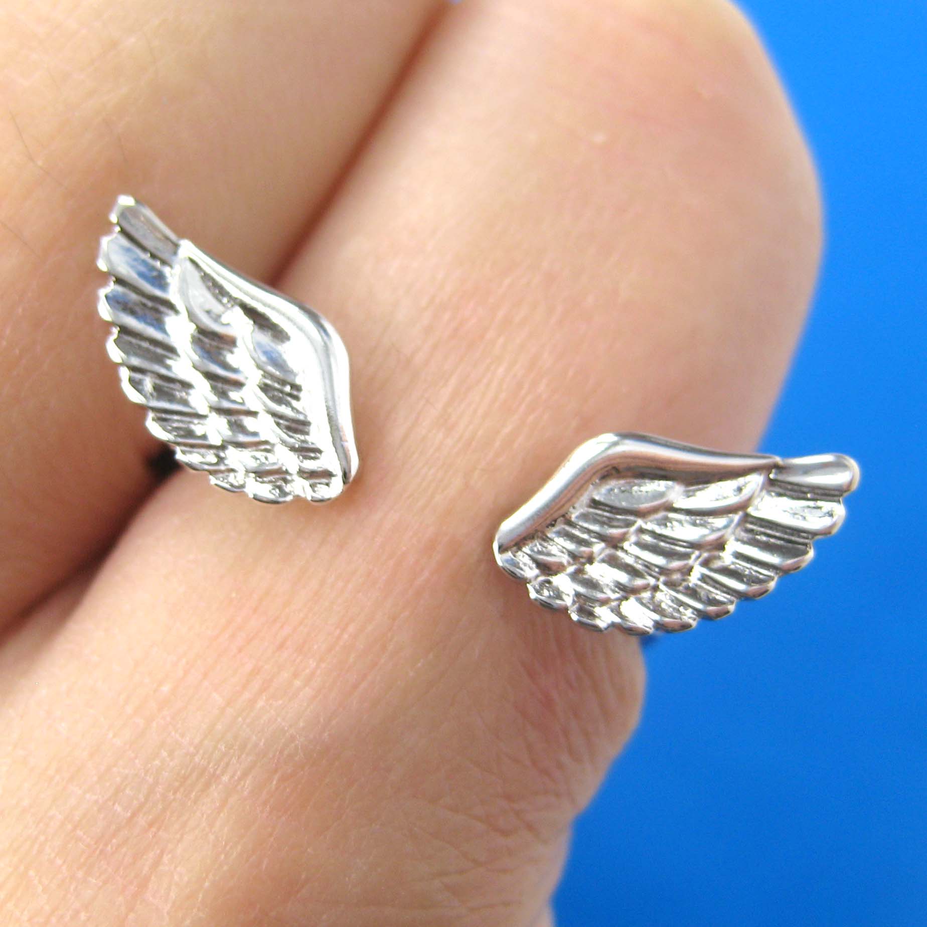Angel Wings Feather Adjustable Ring in Shiny Silver Allergy Free