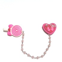 pink white lollipop strawberry bow heart double brooch set w pearl chain