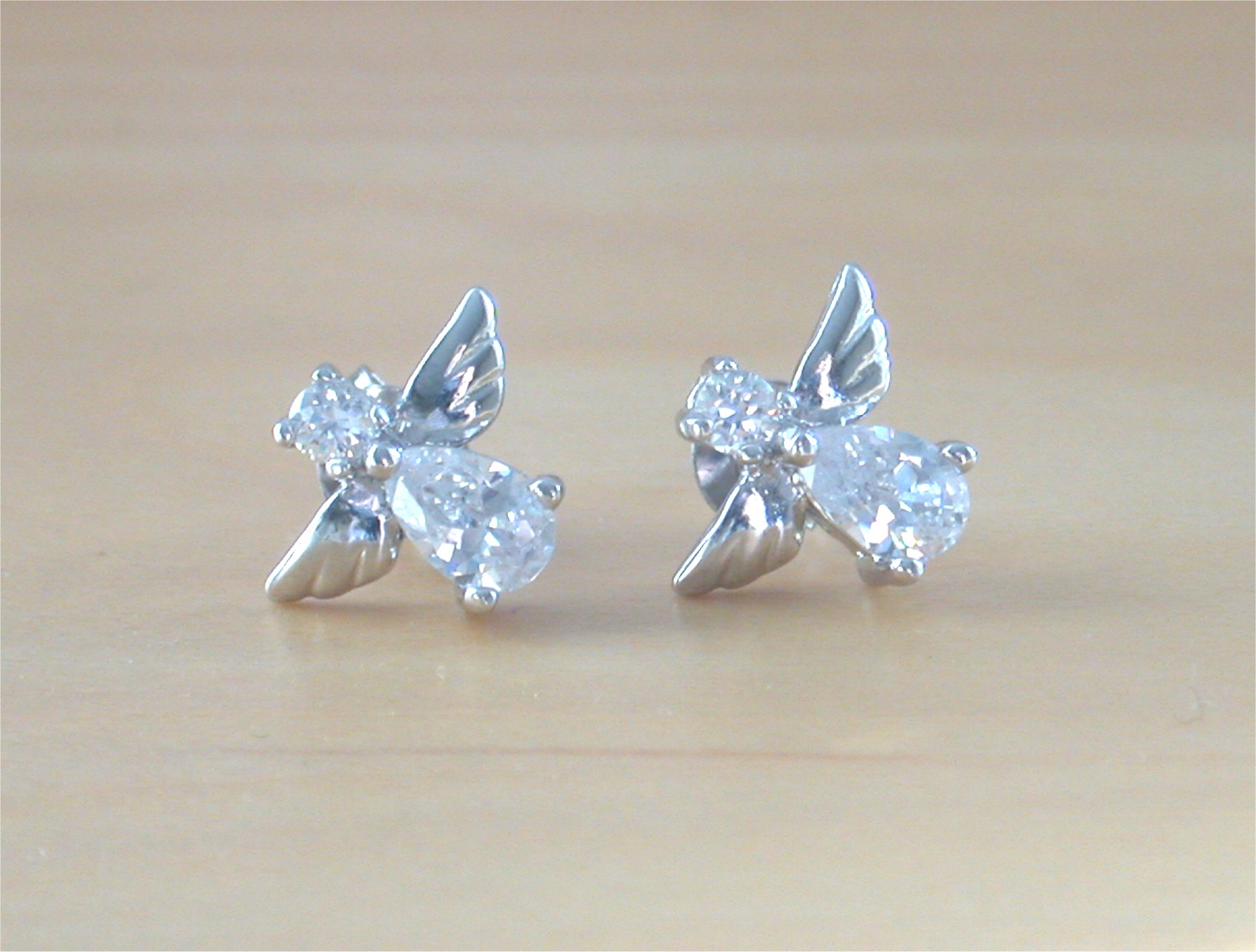 925 Crystal Angel Earrings/Clear Cubic Zirconia Angel Earrings/Angel Stud Earrings/Angel