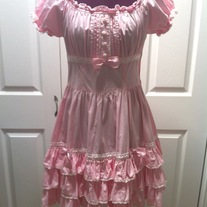 pink white lace victorian lolita puff sleeve fitted gathered dress