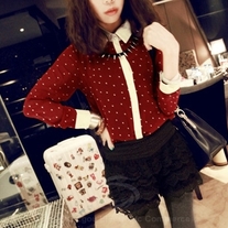 Collared Polka Dot Long Sleeve