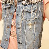 Pearl and Sequin Ripped Denim Waistcoat