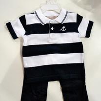 Boutique Collection by Imagewear 2 piece set navy/white striped shirt & navy pants