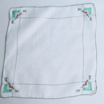 Vintage, Embroidered Hankie - White/Aqua