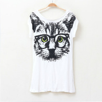 Cat wearing glass print t-shirt