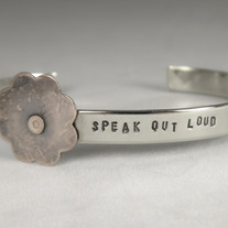 Hand Stamped Empowerment Thin Nickel Silver Cuff with Copper Flower