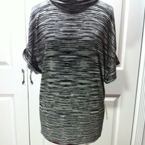 M - Kenneth Cole gray black stripe turtleneck sweater shirt tunic top short poncho sleeve blouse