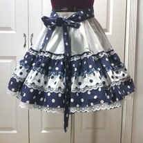 S - white navy blue polka dot lace tier rockabilly full circle skirt