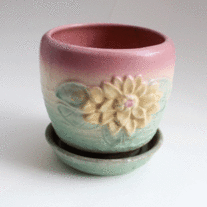Hull Pottery L-25 Water Lily Planter Pot with Attached Saucer