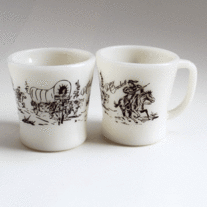 Davy Crockett, Fire King Milk Glass Mugs - Set of 2