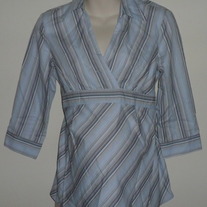 Light Blue/Brown Stripe Shirt with Collar-Motherhood Maternity Size Medium