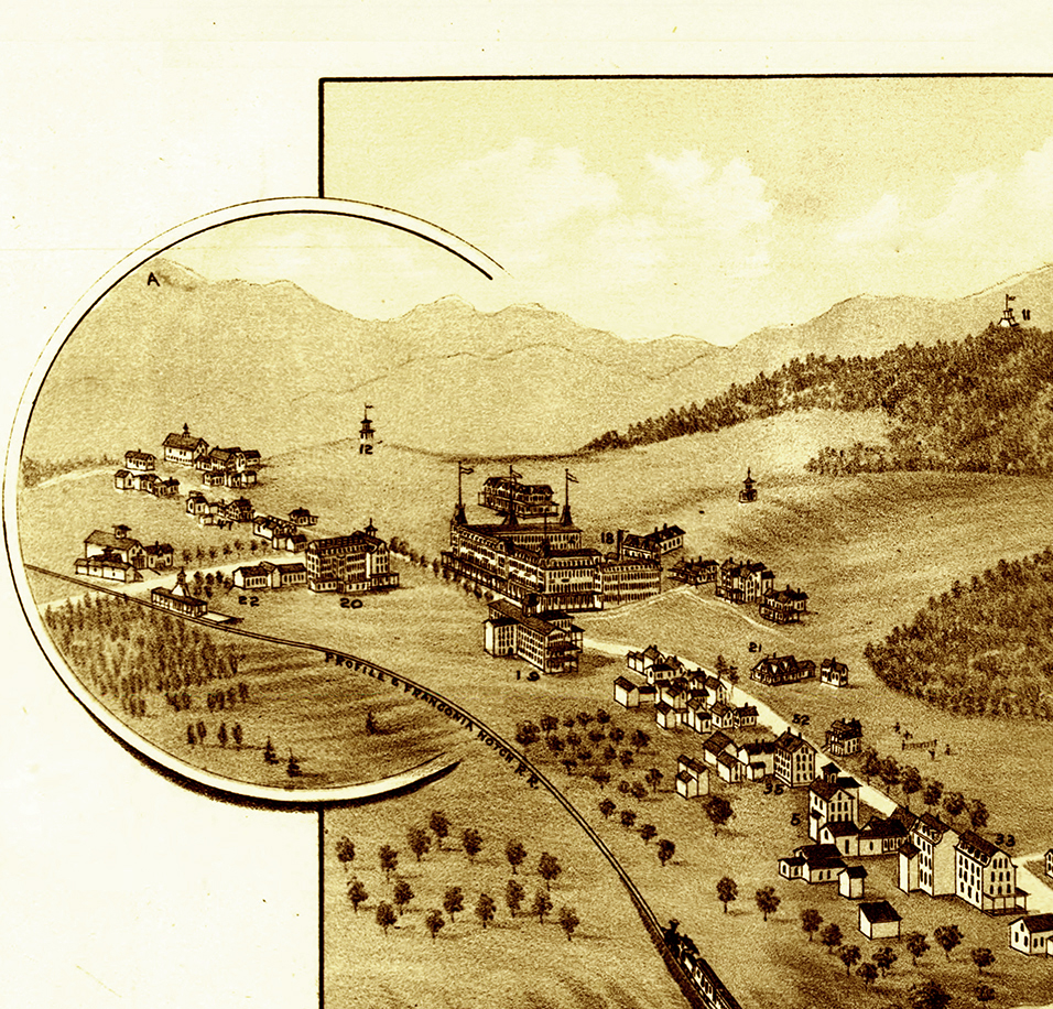 Bethlehem, NH in 1883 Bird's Eye View Map, Aerial, Panorama, Vintage