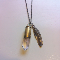 Feather & Crystal Quartz Bullet Necklace 