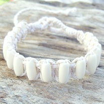 White Macrame Hemp and Bone Bead Bracelet