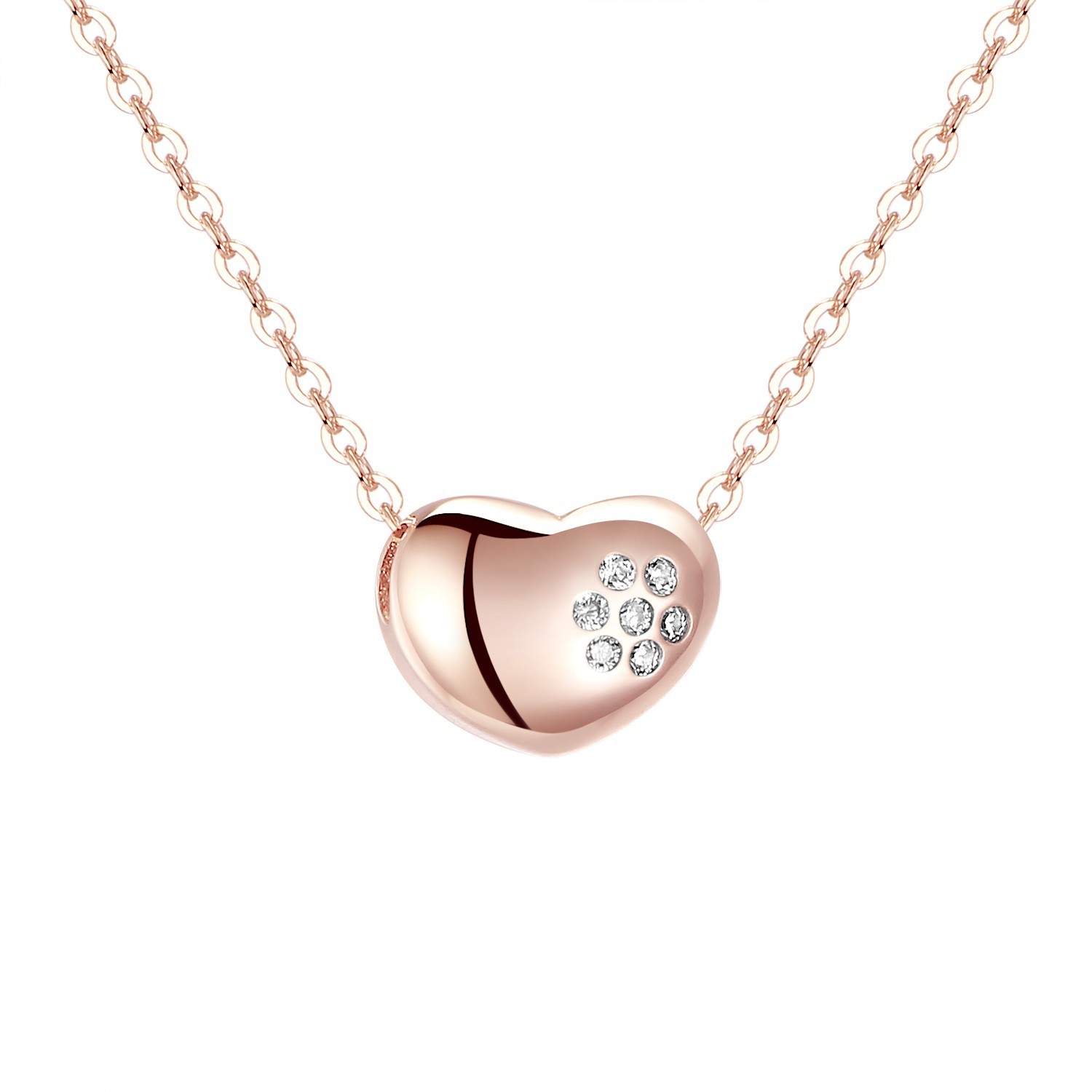 Sterling Silver Rose Gold Plated Diamante Gem Stone Love Heart Pendant