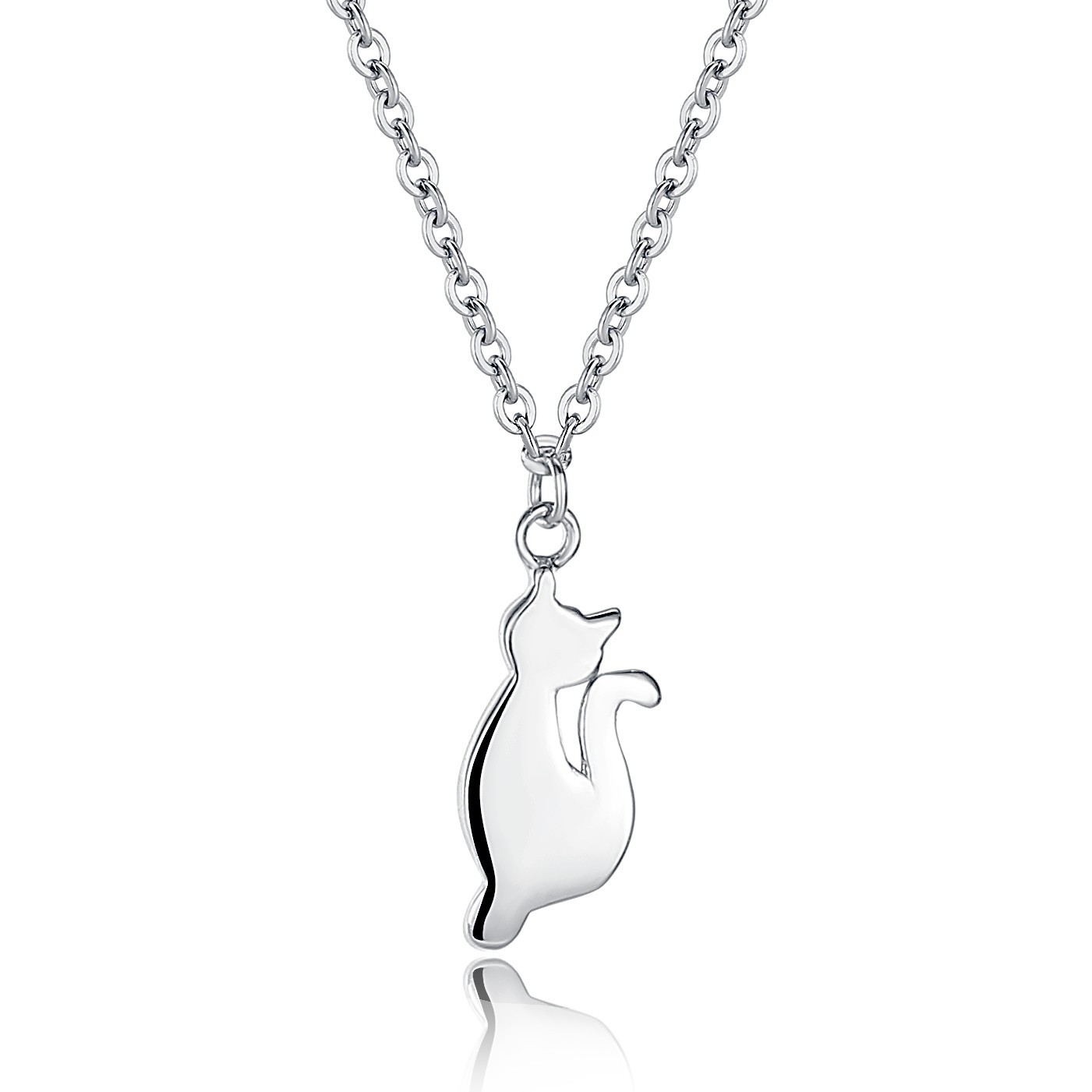 Women's Sterling Silver Cute Dancing Cat Pendant Necklace Jewelry 18