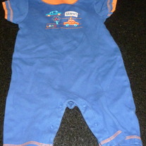 Blue/Orange Short Sleeve Romper with Cars-Gerber Size 3-6 Months