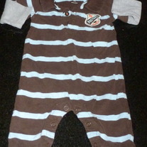 Brown/Blue Stripe Long Sleeve Romper with Collar/Buttons-Says Football Champs on Front-Carters Size 3 Months