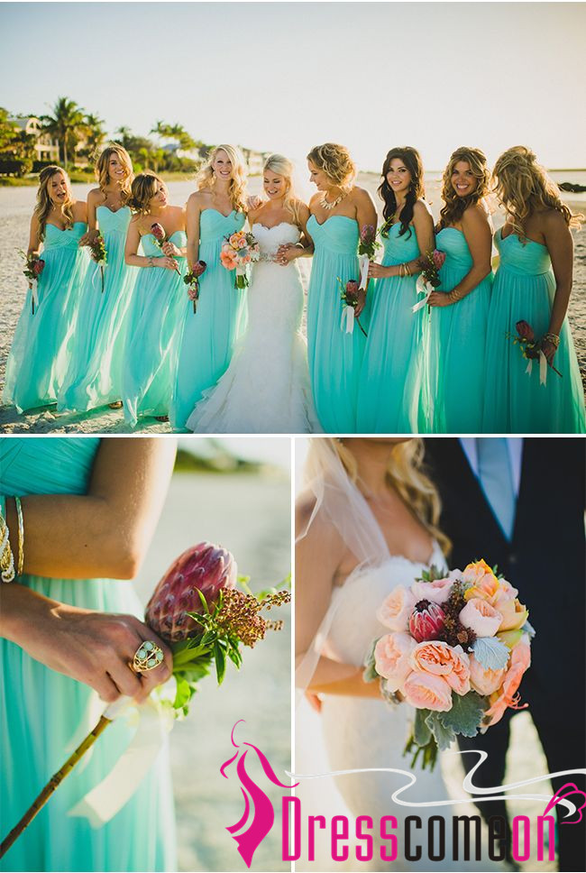 Romantic Beach Bridesmaid Dresses Sweetheart Blue Chiffon Summer Bridesmaid Dress ·