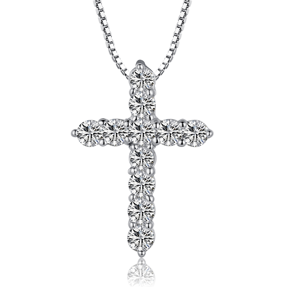 Sterling Silver Diamante Cross Crucifix Pendant Necklace Jewelry