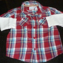 Red Plaid Long Sleeve Shirt with White Sleeves-Sonoma Size 24 Months