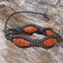 Green Leather wood Bead Bracelet