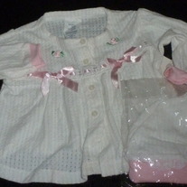 White Shirt with Pink Bows and Matching Hat-NEW-Calabash Size 6 Months