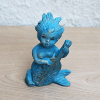 Vintage Aquarium Ornament Furniture - Blue Mermaid w/Bass