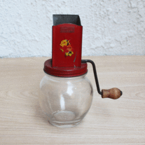 1930s anchor Hocking Glass and Red Metal Chopper Grater