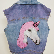 Horse print pearled denim vest
