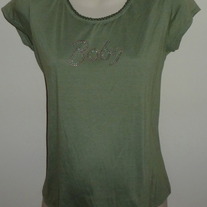 Green Shirt Says Baby-Agenda Maternity Size Medium  CL413