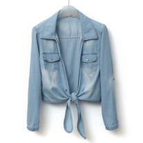 Denim blouse with self tie